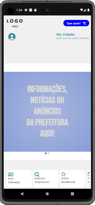 Tela inicial do app com ênfase no banner de notícias